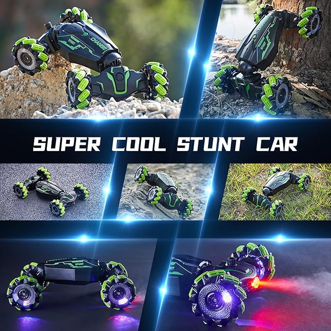 4WD Remote Control Gesture Sensor Car,Hand Controlled RC Stunt Car,Double-Sided Vehicle 360° Rotation with Light and Music Spray, Watch Toy Cars for Boys & Girls Birthday