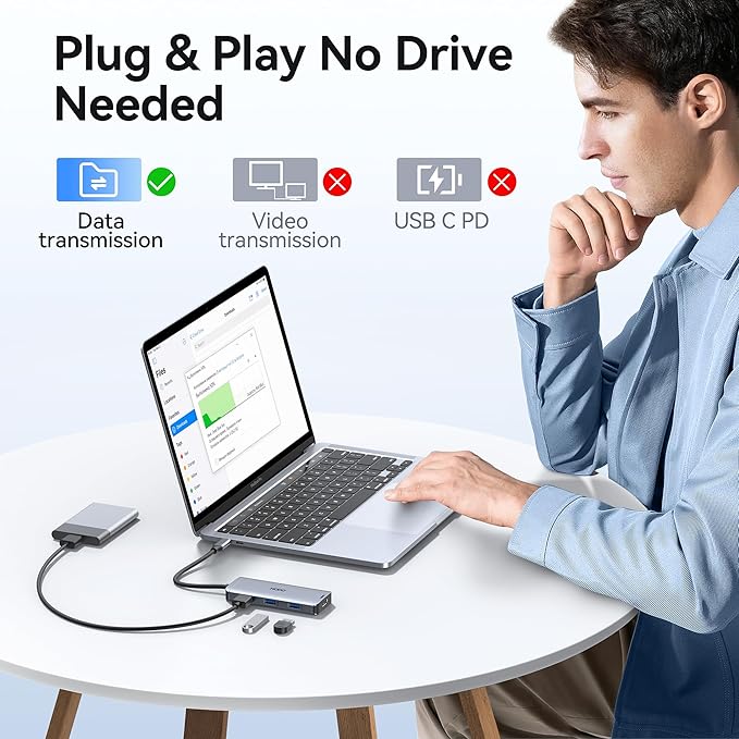 USB-C Hub Multiport Adapter for MacBook Air/Pro - 6 in 1 HDMI Dongle with 4K, USB 3.0 Ports, SD/TF Card Reader for MacBook m1/m2/m3/m4, Dell XPS, HP, Lenovo, Surface and Other Type-C Devices