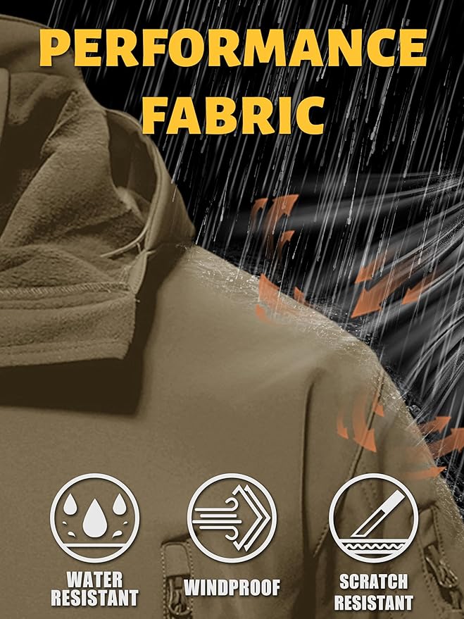 TACVASEN Men's Special Ops Military Tactical Soft Shell Winter Warm Fleece Lined Jacket Rain Hood Coat Hiking Snowboard