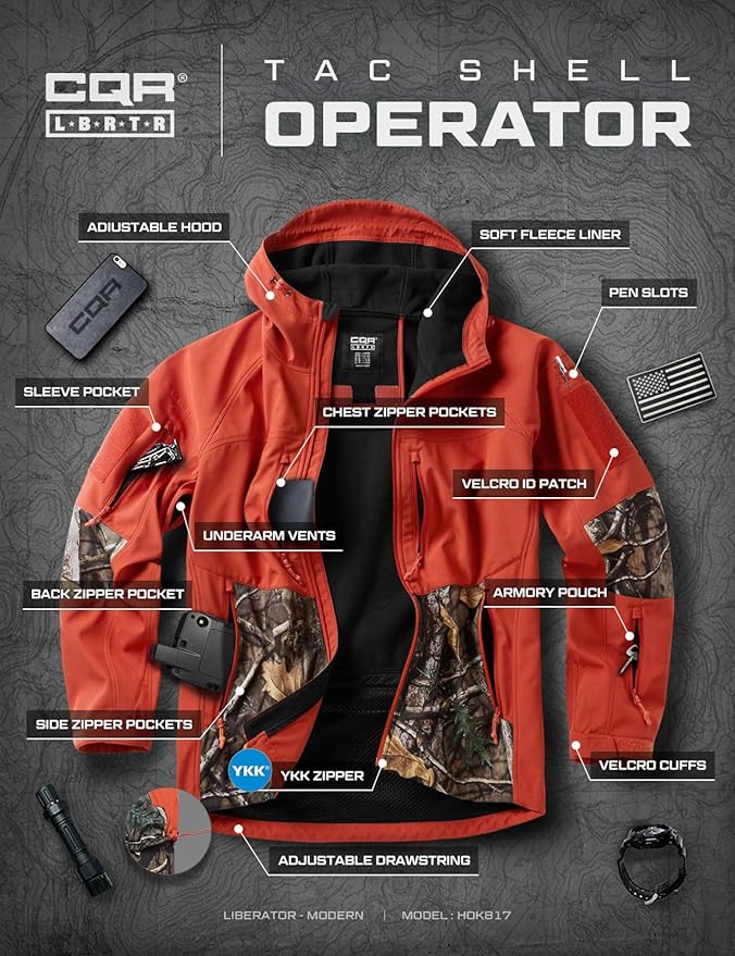 CQR Men's Tactical Softshell Jacket, Winter Warm Fleece Lined Coat, Water Resistant Outdoor Hunting Hiking Rain Windbreaker