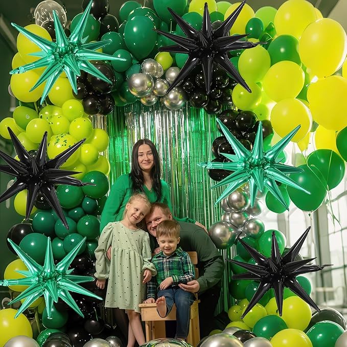 6PCS Star Balloons, 22Inch Large Black Green Star Balloon Explosion Foil Balloons Cone Spike Balloon for Birthday Graduation Wedding Anniversary Party Backdrops Decorations