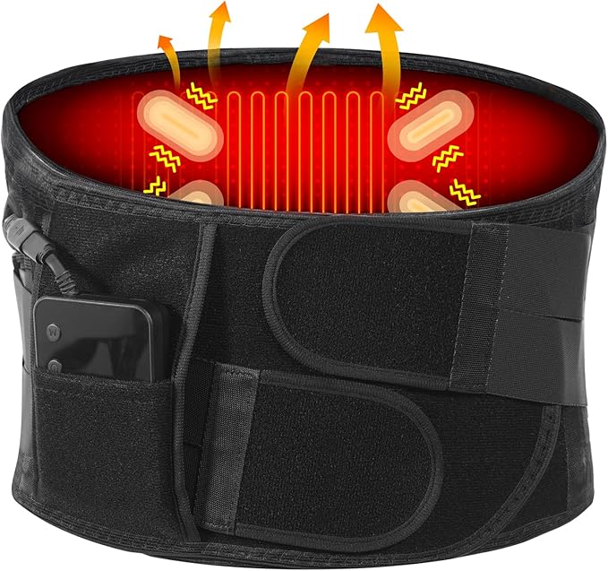 Cordless Heating Pad Back Massager Brace, Rechargeable Heated Back Brace and Massage Belt for Lower Back Pain Relief(M)