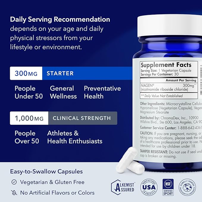 TRU NIAGEN Patented NAD Supplement for Brain Function, Anti Aging & Cell Regeneration, 300mg Niagen, 30 Servings | Supports Cellular Energy, Muscle | Nicotinamide Riboside (NR) Take 1 Daily | 2 Bottle