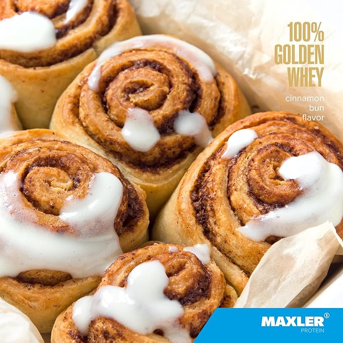 Maxler 100% Golden Whey Protein - 24g of Protein per Serving - Whey Protein Powder for Pre Post Workout - Fast-Absorbing Whey Concentrate, Isolate & Hydrolysate Blend - Cinnamon Bun 2 lb
