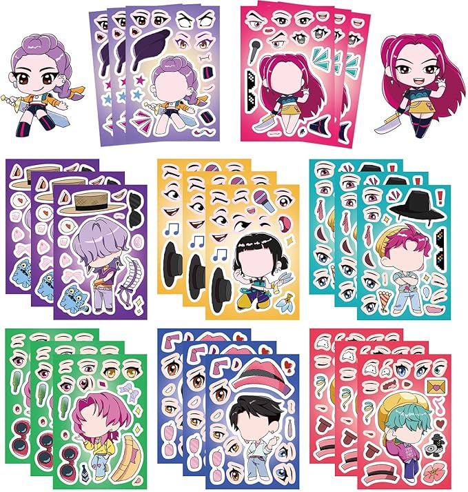 Demon Movie Hunters DIY Stickers,8PCS Korean Idol Anime Style DIY Stickers for Water Bottles,Waterproof Vinyl Decal for Teen Girl Adult Laptop Skateboard Phone Case Guitar Travel Case Bike Notebook