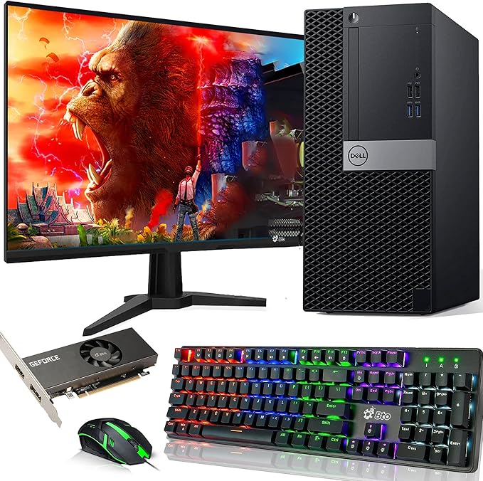 Dell Gaming Tower Desktop PC – Intel Core i5-6500 – 16GB RAM – 512GB SSD – GeForce GT 1030 – 22" LED Monitor – RGB Keyboard & Mouse – Windows 11 Pro – Gaming Computer (Renewed)