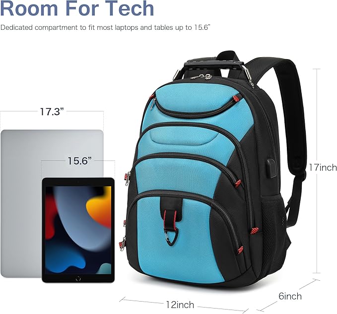 Boavan Laptop Backpack for men, 15.6 inch Laptop Bag with USB Port, Waterproof Travel Work Backpack Purse, Anti-Theft Teacher Nurse Doctor Casual Bookbags Office Business backpack，Sky Blue/Black