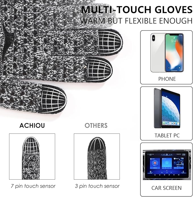 Achiou Winter Gloves, Glove for Men Women, Upgraded Touch Screen Texting Warm Running with Thermal Soft Knit Lining