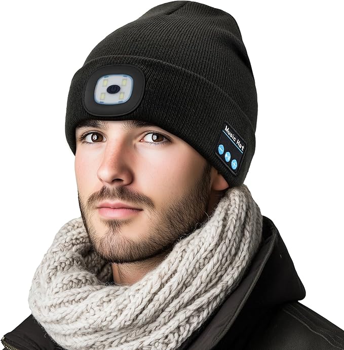 Bluetooth Beanie with Light, Rechargeable Unisex Wireless LED Music Cap, Gifts for Men Women
