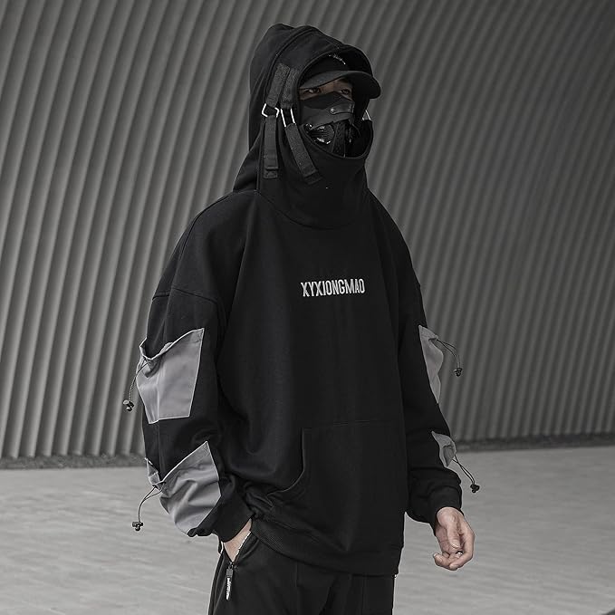 XYXIONGMAO Streetwear Techwear Hoodie Tactical Mens Black Urban Hip Hop Japanese Sweatshirt