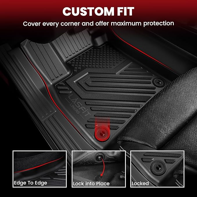 LASFIT Floor Mat& Cargo with Backrest Mat for 7 Seats 2025 2026 Ford Expedition Max & Lincoln Navigator L(Only 2nd Row Without Center Console),TPE Easy Clean Floor Liners,Full Set,Black