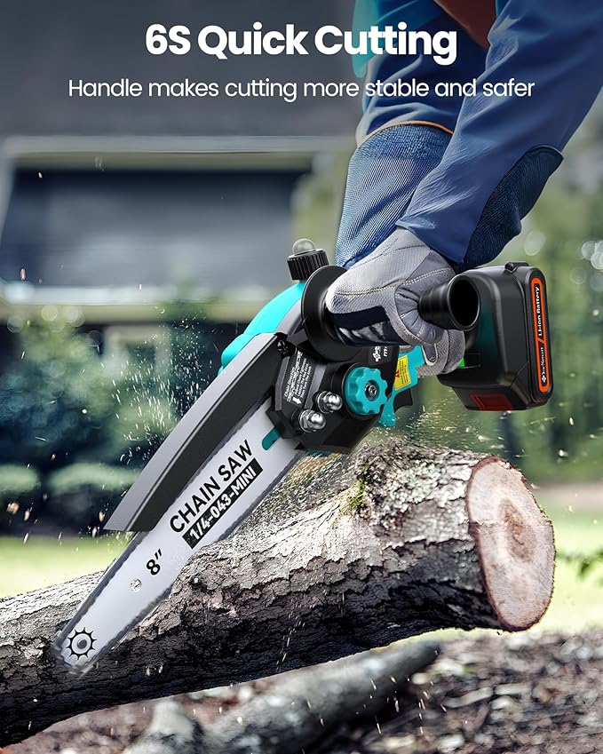 8" Electric Pole Saw for Tree Trimming,Brushless Mini Chainsaw Cordless with Extension Pole 2 Batteries, 2-in-1 Handheld & Pole Prunner for Cutting Tree Limbs Branches