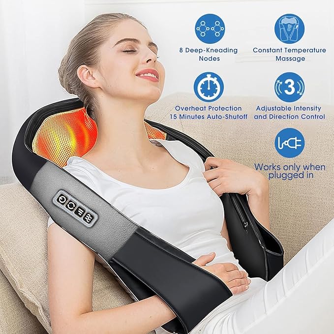 AERLANG Shiatsu Back and Neck Massager, Back Massager Deep Tissue Kneading Neck and Shoulder Massage with Heat, Electric Massage Pillow Fathers Day Gift Ideas from Daughter Son(NOT Cordless)