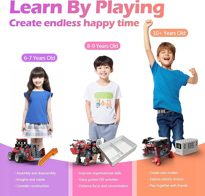Robot B STEM Kits - Includes Large Storage Organizer, 8 in 1 Electric Monster Truck Building Toys for Kids 6-8 8-10, Educational Construction Science Kit for Boys 6-12 Christmas Birthday Gift