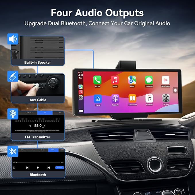 Wireless Carplay Screen for Car, Portable Apple CarPlay Screen Touchscreen Car Play with 4K Dash Cam,1080P Backup Camera,Carplay&Android Auto,Loop Recording,GPS Navigation,Bluetooth (9inch)