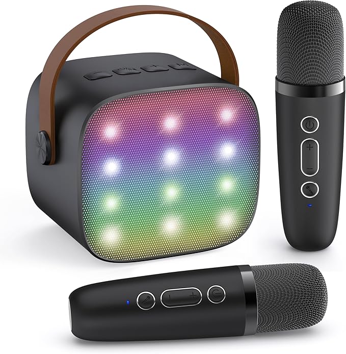 YLL Mini Karaoke Machine with 2 Wireless Microphones for Kids Adults, Portable Bluetooth Speaker, 2026 Top Birthday Gift for Boys Girls 3, 4, 5, 6, 7, 8, 9, 10, 12+ Years Old Grandkids Present (Black)