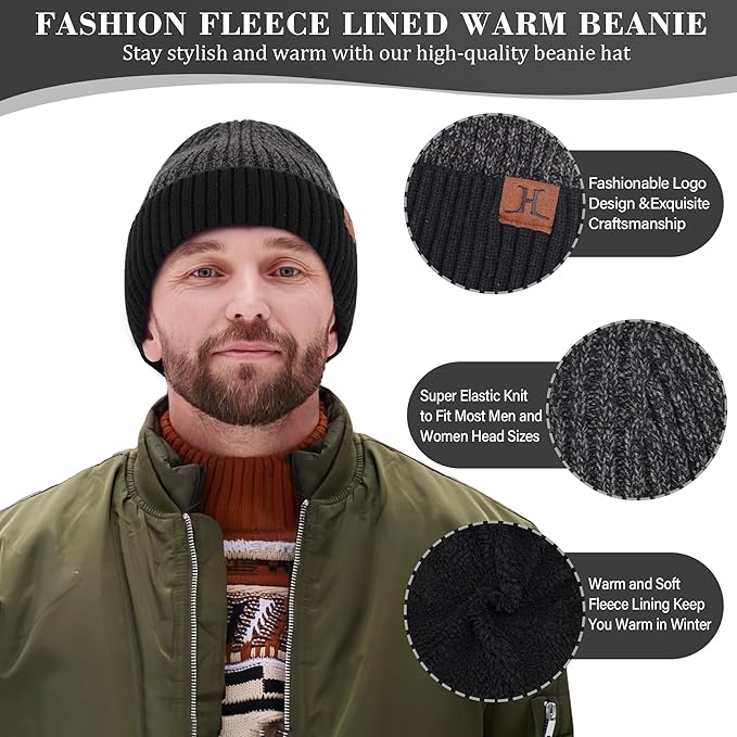 FZ FANTASTIC ZONE Mens Winter Knit Hat Beanie Long Neck Scarf Touchscreen Gloves Set Fleece Skull Caps Gifts for Men Women