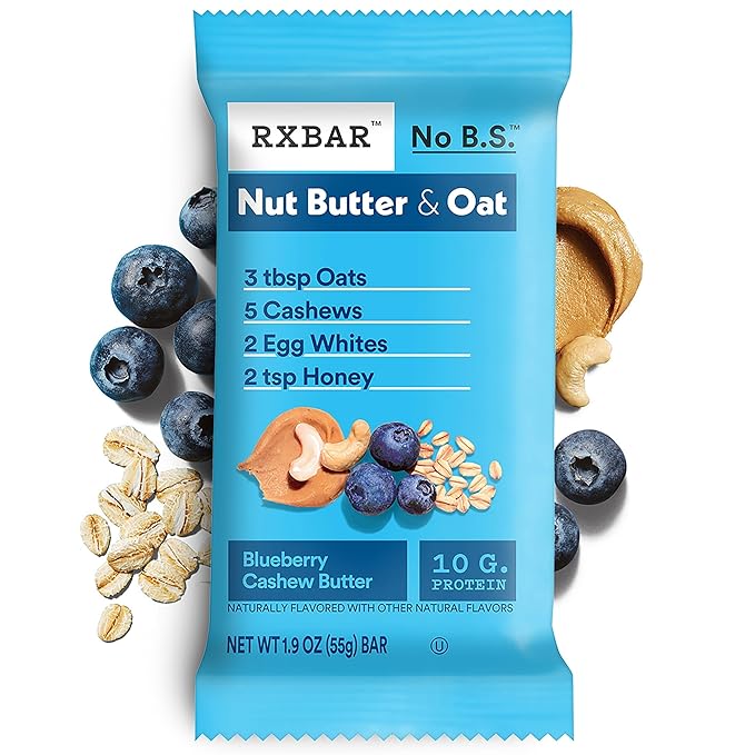 RXBAR Nut Butter and Oat Protein Bars, Protein Snacks, Snack Bars, Blueberry Cashew Butter, 23.2oz Box (12 Count)