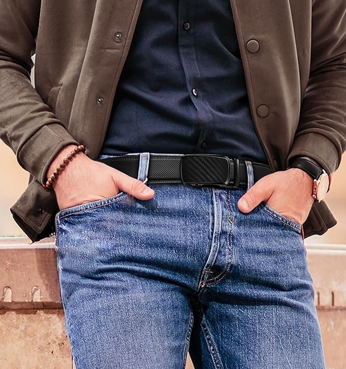 BULLIANT Men's Ratchet Belt 2 Pack-Click Leather Belt Adjustable for Men Gift 1 3/8-Cut for Perfect Fit