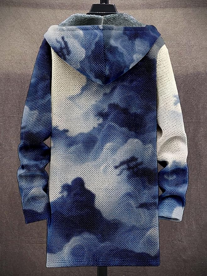 2025 Men's Ethnic Pattern Hooded Jacket Long Cardigan Hoodies Full Zip Vintage Knitted Zipper Coat with Pocket