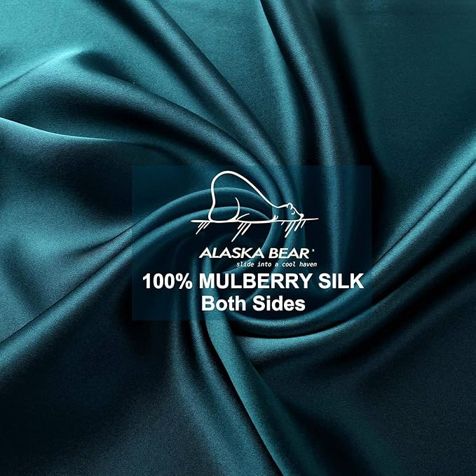 ALASKA BEAR Silk Pillowcase for Hair and Skin, 100% Mulberry Silk Pillow Cases Queen Size for Bliss Sleep with Random Color Scrunchy Gift Set Better Than Poly Satin, 1pc, Teal/Dark Turquoise