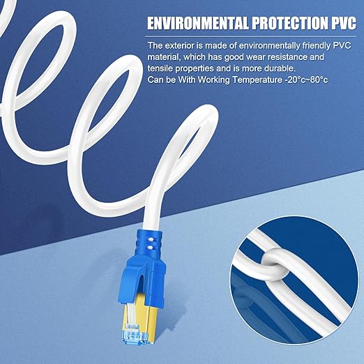 Cat 8 Ethernet Cable 25 FT, 26AWG 40Gbps 2000Mhz Ultra Speed Cat8 LAN Network Cable SFTP Patch Cord with Gold Plated RJ45 Connector, Weatherproof UV Resistant for Switch/Router/Modem/PC/Gaming