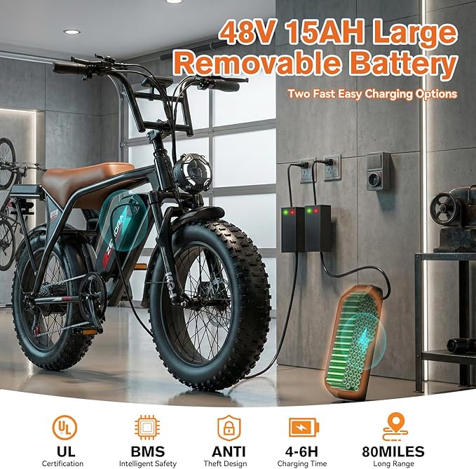Electric Bike for Adults, 800/1500/2500W Peak Motor Ebike, 48V Removable Battery, 30-120 Miles PAS Range, 20-28MPH, 14"/20"/26" All-Terrain Electric Bicycles for Commuute Road Sand Mountain