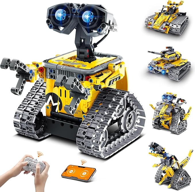 STEM Robot Building Kit Gift for Boys Ages 8-12 with Remote Control, Technic Coding Robotic Toy for Kids’ Birthday, Buildable 5-in-1 Models with 488 Pieces