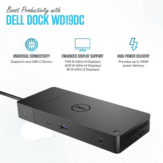 Dell WD19DC Performance Docking Station USB-C with 240W with HDMI, DP & USB-C Cables