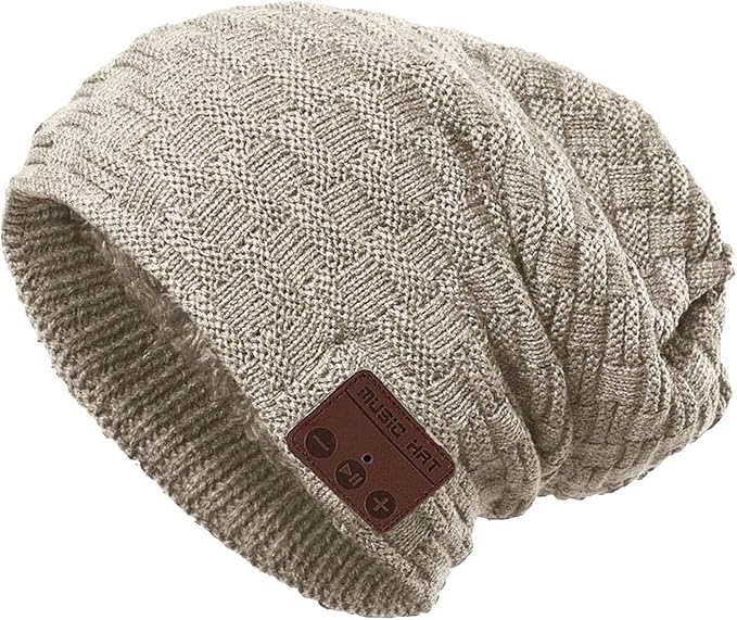 Bluetooth Beanie Women Men Wireless Winter Hats with Headphones Smart Beanie Headset Warm Musical Headphone with Built-in Mic for Skiing Skateboarding Jogging Gift for Men Women Boys Girls Light Grey