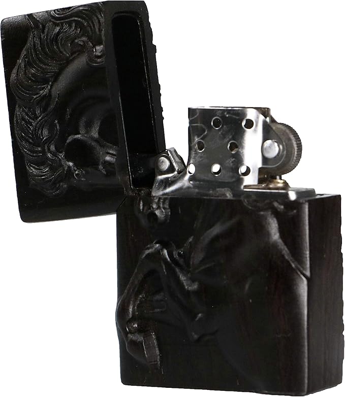 Natural Ebony Black Wood Carved Lighter Shell Box For Zippo Module (Succeed Horse)