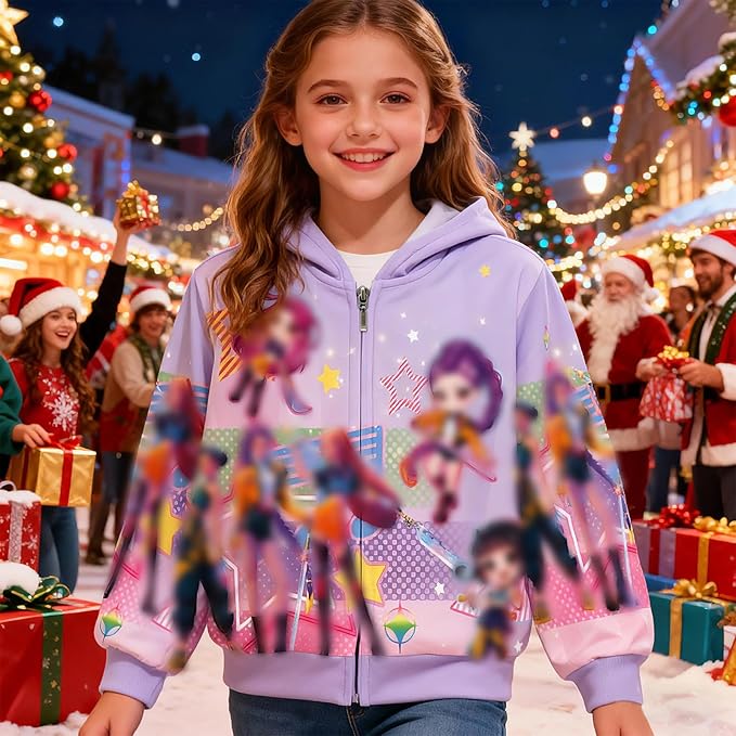 Ecocomfy Pop Singer Costume for Girls, 3D Printed Hooded Sweatshirt, Kids Casual Novelty Hoody Long Sleeve Zipper Jacket