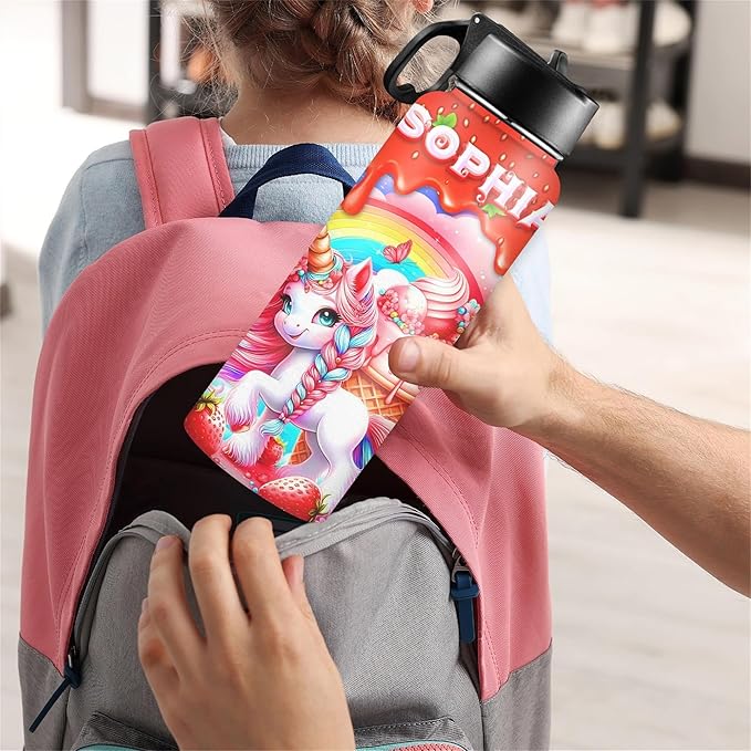 M YESCUSTOM Personalized Water Bottles for Kids with Straw Lid Custom Sports Water Bottle for School Personalized Names Stainless Steel Double Wall Insulated Cup Customized Gifts for Boy Girl Style19