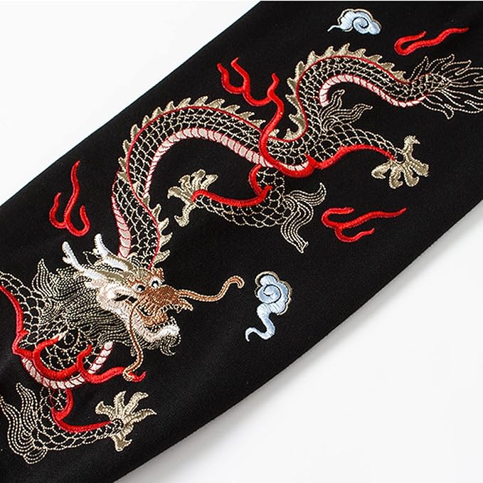 Streetwear Men's Dragon Embroidered Heavyweight Graphic Hoodies Japanese Techwear baggy Anime Hoodie