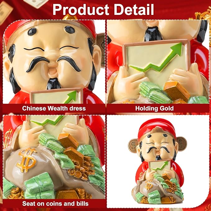 Etlemonde God of Wealth Figurine,Stock Market Luck Statue,Bring Positive Energy to Your Wealth Chinese New Year 2026