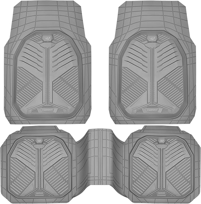 CAR PASS Heavy Duty Rubber Car Mats, Deepdish All Weather Floor Mats for Car Full Set, Universal Automotive Mats Trim to Fit for Sedans SUVs Trucks, Waterproof Anti-Slip Deep Tray 3 Pieces Light Gray