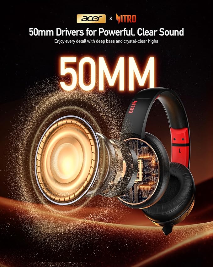 acer Wireless Gaming Headset, PS5 Headset with 2.4GHz for Ps5, Ps4, PC, Switch, Bluetooth 5.3 + 100Hrs Gaming Headphones with Noise Canceling Mic for Laptop, Mobile, Mac, 50mm Drivers (Red)