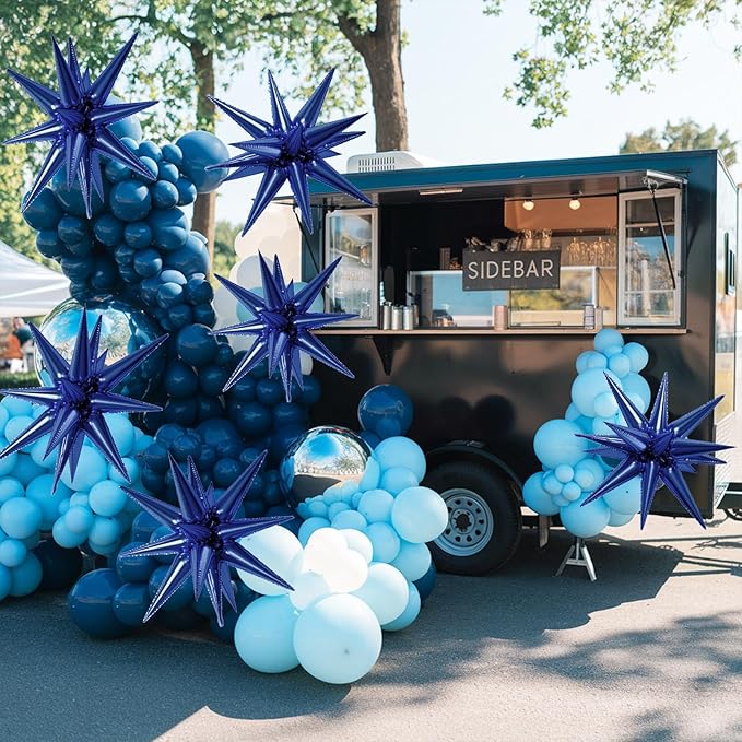 6PCS Star Balloons, 22Inch Large Navy Blue Star Balloon Explosion Foil Balloons Cone Spike Balloon for Birthday Graduation Wedding Anniversary Party Backdrops Decorations