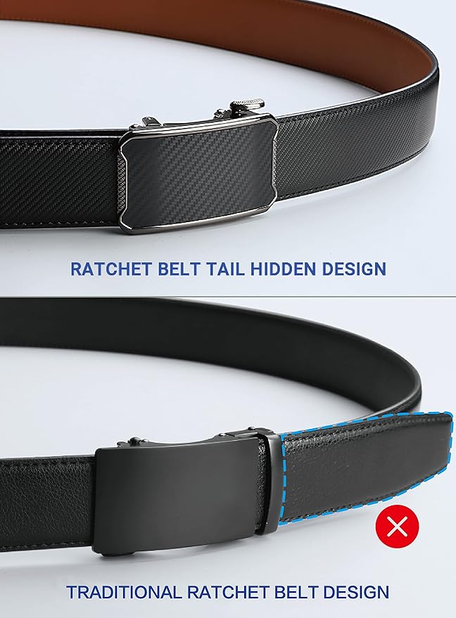 Zitahli Belt Men, Ratchet Belt Dress with 1 3/8" Premium Leather,Slide Belt with Easier Adjustable Automatic Buckle