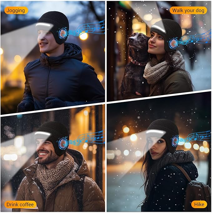 Bluetooth Beanie with Light, LED Beanie with Built-in Speaker and Microphone, Gifts for Men Women