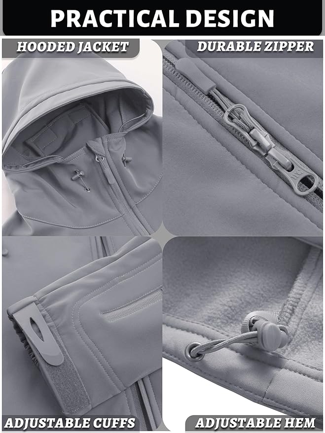 TACVASEN Men's Special Ops Military Tactical Soft Shell Winter Warm Fleece Lined Jacket Rain Hood Coat Hiking Snowboard