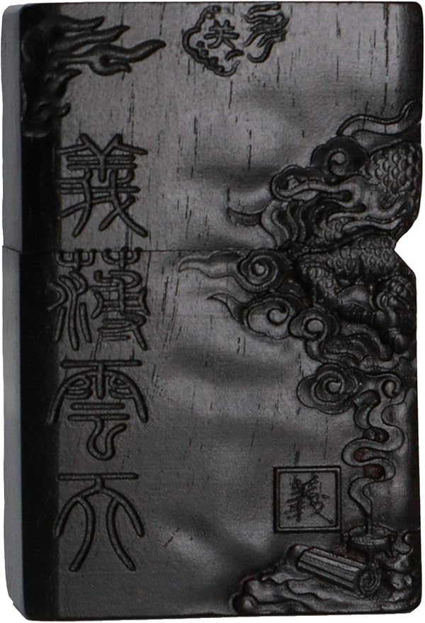 Natural Ebony Black Wood Carved Lighter Shell Box For Zippo Module (Guan Gong Yu Warrior Dragon 2#)