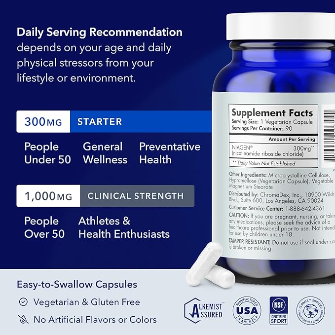 TRU NIAGEN Patented NAD Supplement for Brain Function, Anti Aging & Cell Regeneration, 300mg Niagen, 90 Servings | Supports Cellular Energy, Muscle | Nicotinamide Riboside (NR) Take 1 Daily | 2 Bottle