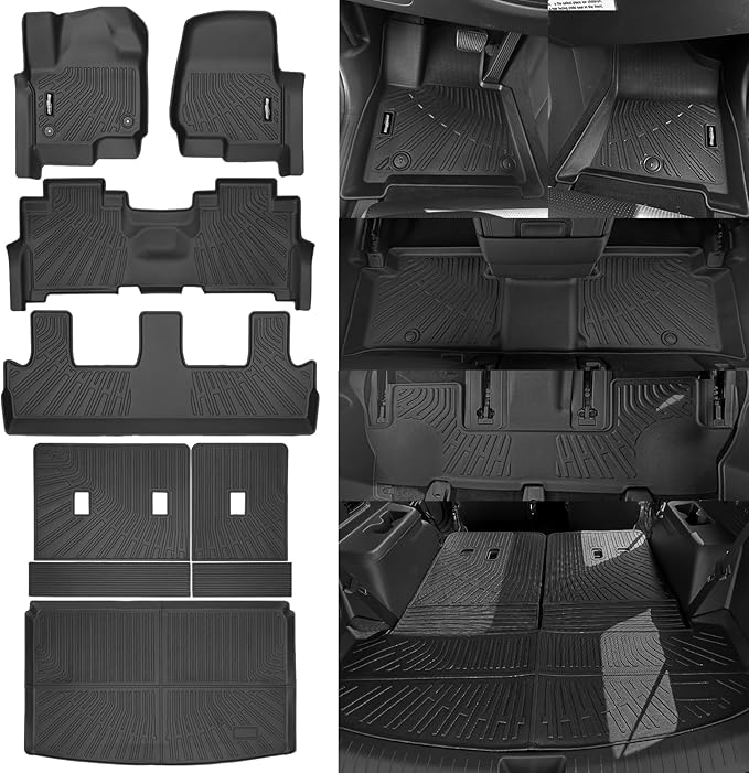 Floor Mats for 2018-2024 Ford Expedition Max 8 Seats(2 Row Bench Seat), Trunk Mat and Backrest Mat All Weather TPE Protector for Ford Expedition Accessories