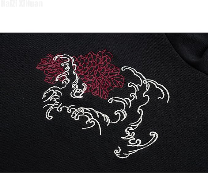 Streetwear Men's Dragon Embroidered Heavyweight Graphic Hoodies Japanese Techwear baggy Anime Hoodie