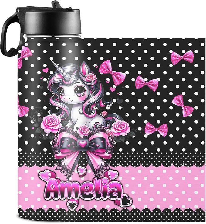 M YESCUSTOM Personalized Water Bottles for Kids with Straw Lid Custom Sports Water Bottle for School Personalized Names Stainless Steel Double Wall Insulated Cup Customized Gifts for Boy Girl Style19