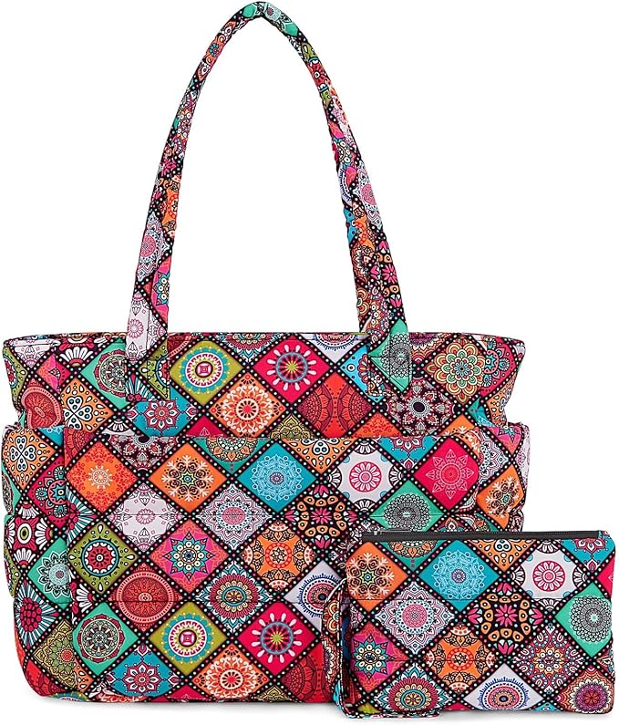 TOPDesign Puffer Tote Bag for Women, Lightweight Puffy Handbag with Compartments, Quilted Shoulder Bag for Work, Travel, Gym