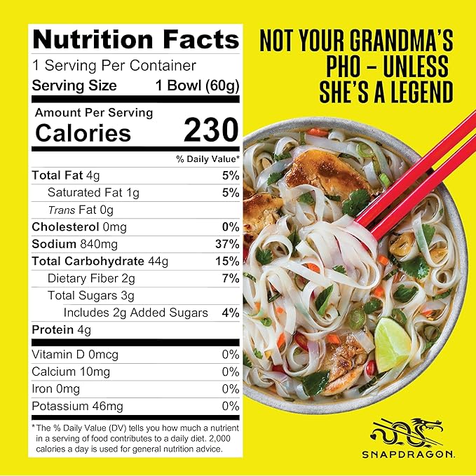 Snapdragon Chicken Pho Instant Noodle Packets 4-Pack | Rich Chicken Flavored Broth with Rice Noodles, Gluten Free, No Artificial Flavors, 4 2.1oz Packets