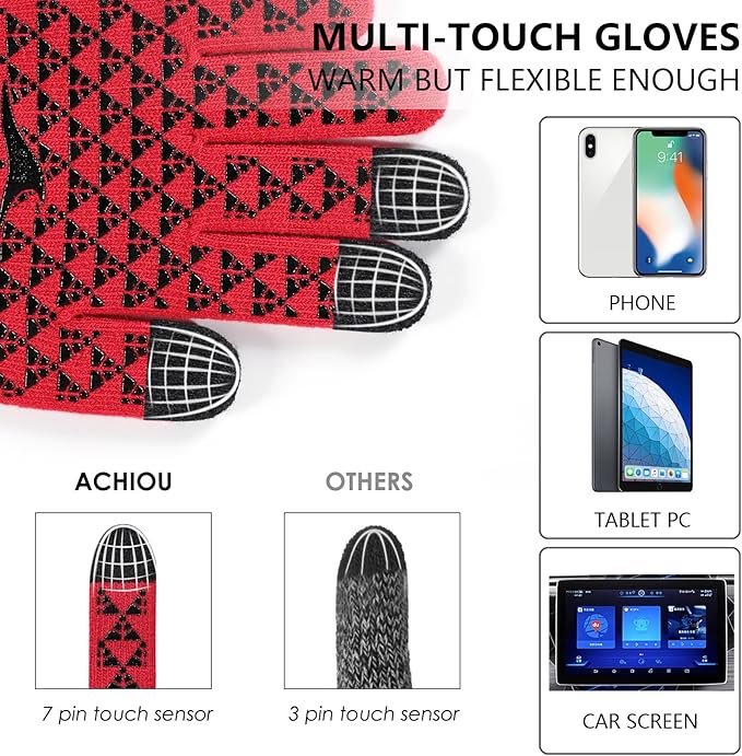 Achiou Winter Gloves, Glove for Men Women, Upgraded Touch Screen Texting Warm Running with Thermal Soft Knit Lining