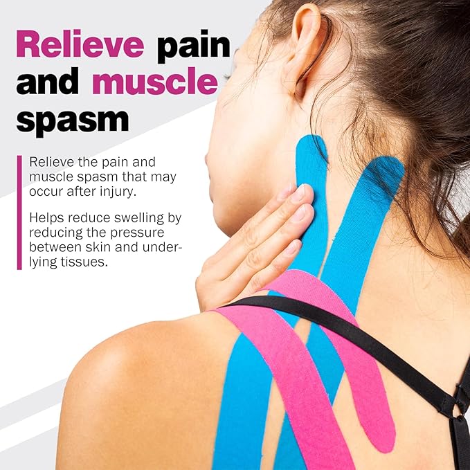 AZEN 3 Rolls Kinesiology Tape, 16.4 ft Waterproof Kinetic Tape for Joints Support and Muscle Pain Relief, Uncut Muscle Tape, Knee Tape, Athletic Tape, Pink